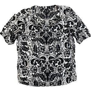Talbots Womens Short Sleeve Lightweight Black/ White Paisley Blouse, XL